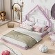 preview thumbnail 2 of 6, Full Size Metal Floor Bed Slats Support Bed Frame with House-shaped Headboard, Simple Metal Bed Frame Kids Toddler, Pink