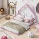 preview thumbnail 10 of 25, Metal Floor Bed with House-shaped Headboard and Fence for Boys and Girls Full - Pink