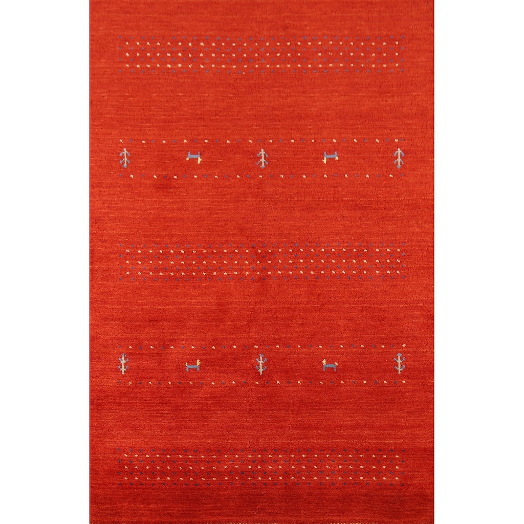 Tribal Gabbeh Oriental Area Rug Handmade Orange Wool Carpet - 4'7"x 6'5"