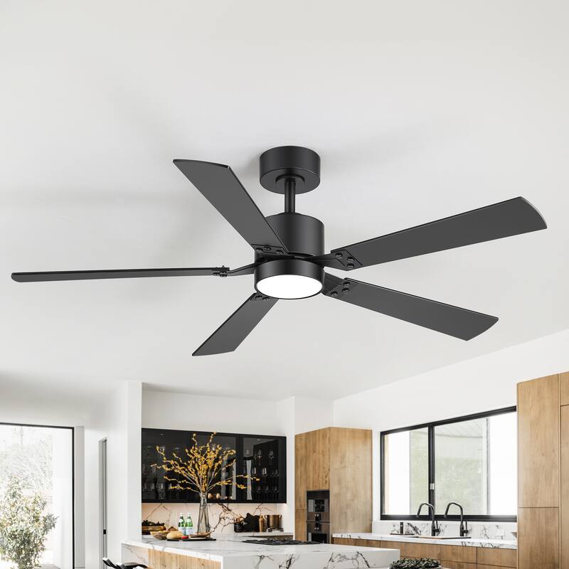 52-Inch Matte Black Ceiling Fan with RGB LED Light and Voice Control((5 Reversible Blades)
