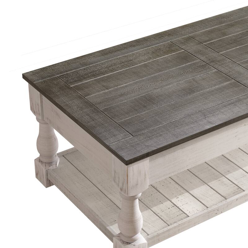 Roomfitters 41" Farmhouse Lift Top Coffee Table, Wood Center Table with 3 Storage Trays and Lower Shelf