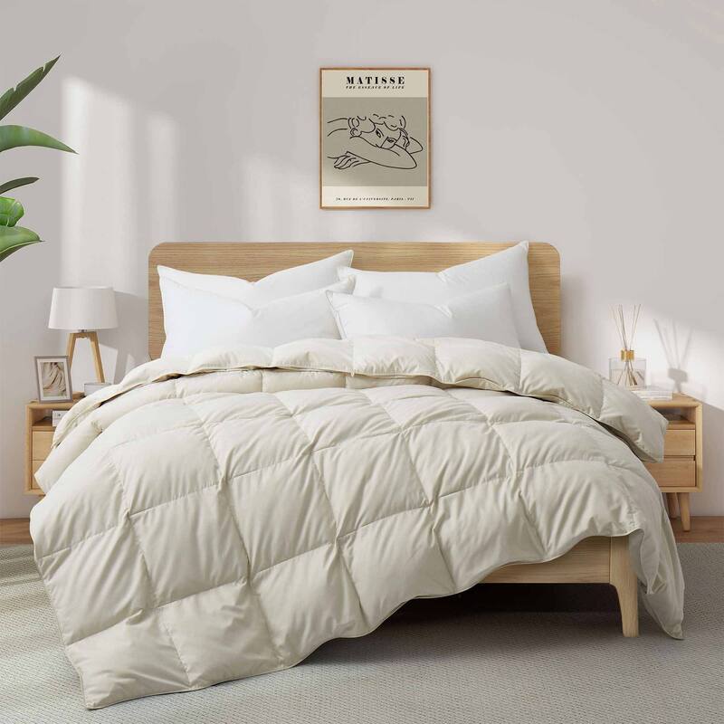 Lightweight Premium White Goose Down Comforter Duvet Insert for Summer - Full - Queen - Lightweight Cream