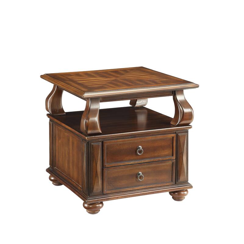 Yaztrie Walnut End Table with 2-drawer
