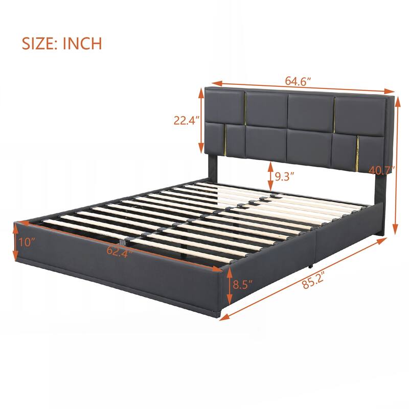 Queen Size Upholstered Platform Bed with Hydraulic Storage System