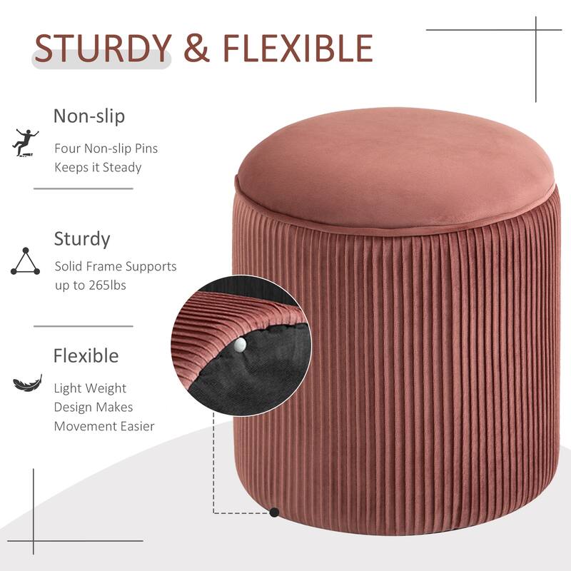 HOMCOM 15'' Small Padded Ottoman Foot Stool with Wrinkle Fabric Design, Thick Sponge Padding and Solid Base