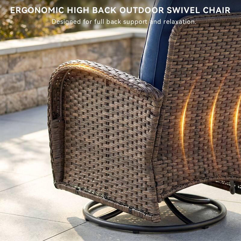 Pocassy Outdoor Wicker Patio Swivel Chair with Ottoman Sets