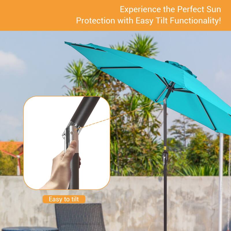 LIVOOSUN 9Ft Large Round Outdoor Patio Market Umbrella with Crank and 8 Ribs, Gray