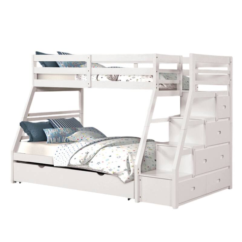 Ellon Twin over Full Bunk Bed, White Solid Wood, Storage Drawers