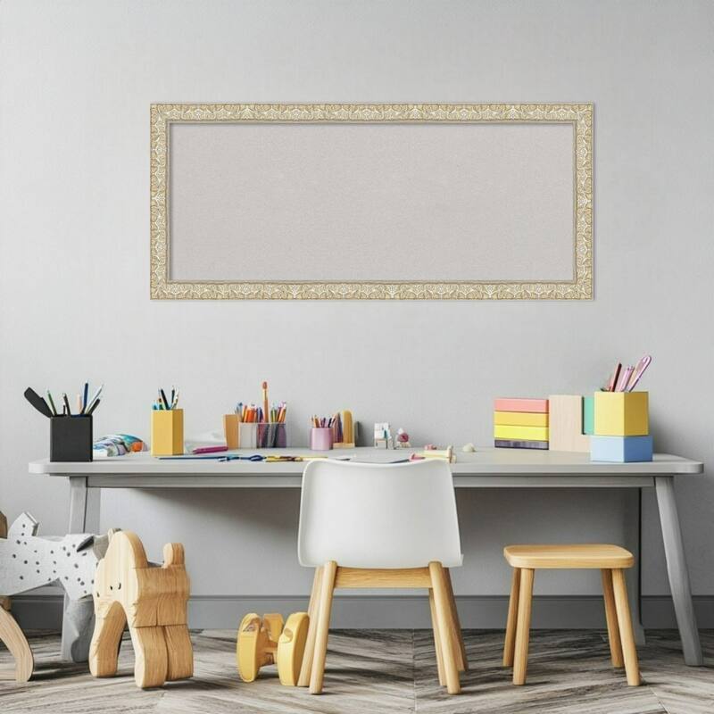 Lila Silver Wood Framed Cork Board - Bulletin Board, Organization Board, Pin Board