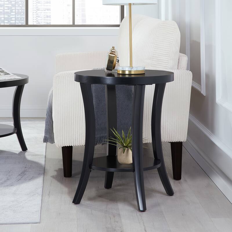 Round End Table with Shelf Two-Tier Storage Accent Furniture with Curved Legs and Smooth Veneer Finish for Home - 18