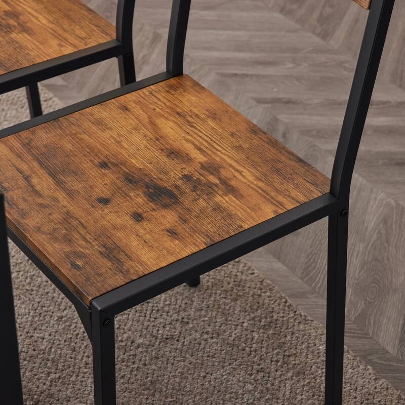 Mid-Century Modern 4 Piece Dining Set,Rectangular Table, Bench, 2 Chairs, Steel Frame