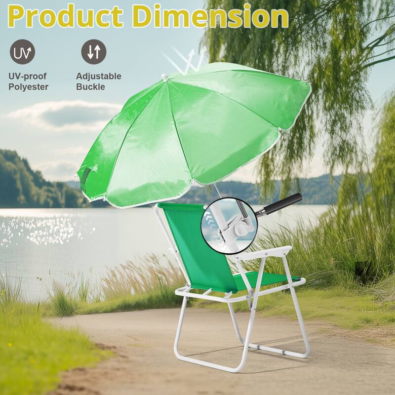 Folding Beach Chair with Umbrella for Adults, Lightweight Porable Camping Chair - 21.7 x 20.5 x 28.7 in (55 x 52 x 73 cm)