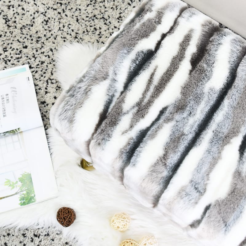 Home Soft Things Multi Jacquard Fauxfur Rectangle Ottoman