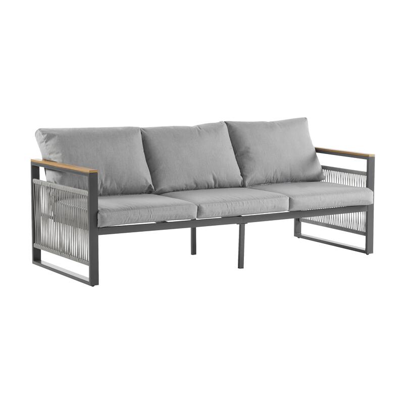 4-Pieces Outdoor Metal Patio Furniture Set, 5-Seat Patio Furniture Sofa Set with Cushion and Coffee Table, 3-Seater Sofa