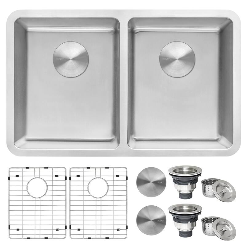 Ruvati 28-inch Undermount Kitchen Sink 50/50 Double Bowl 16 Gauge Stainless Steel - RVM5077 - 8' x 11'
