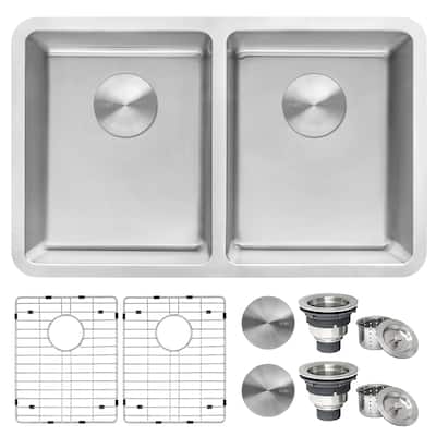 Ruvati 28-inch Undermount Kitchen Sink 50/50 Double Bowl 16 Gauge Stainless Steel - RVM5077 - 8' x 11'