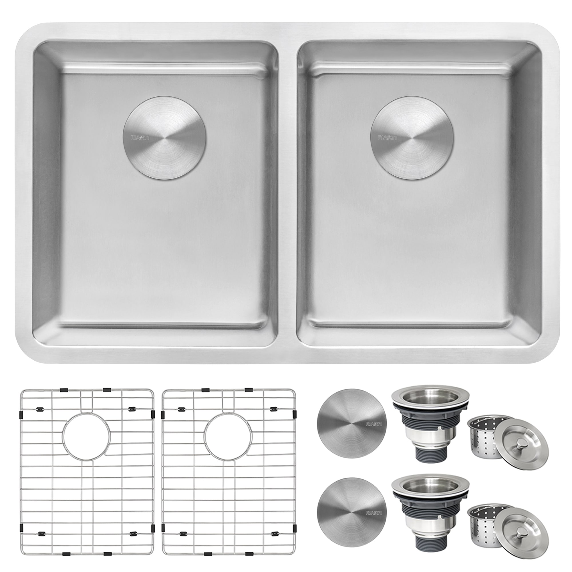 Ruvati 28-inch Undermount Kitchen Sink 50/50 Double Bowl 16 Gauge Stainless Steel - RVM5077 - Silver - 8' x 11'