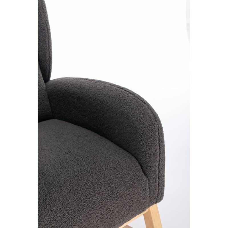 Glider Rocking Chair with Wing Back, Teddy Leisure Chair with Wood Legs, Upholstered Rocker Chair with Side Pocket