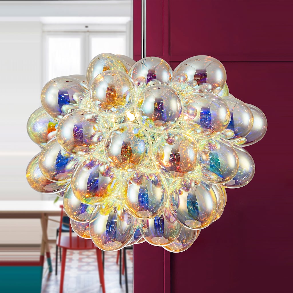 6-Light Glam Sputnik Cluster Glass Globe Bubble Chandelier with Iridescent Accents