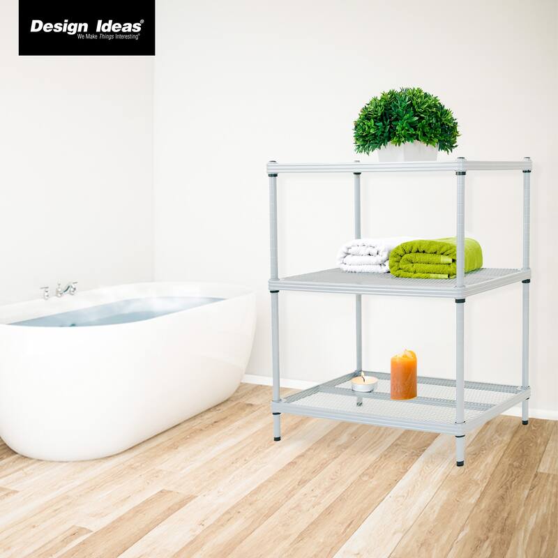Design Ideas MeshWorks 3 Tier Full-Size Metal Storage Shelving Unit Rack, White