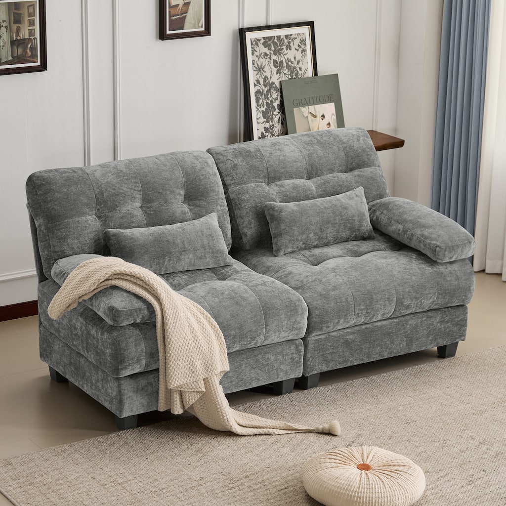Loveseat 2-Seater Sofa Couch with 2 Pillows, 4-Position Reclining Sleeper Sofa Couch with Adjustable Backrest