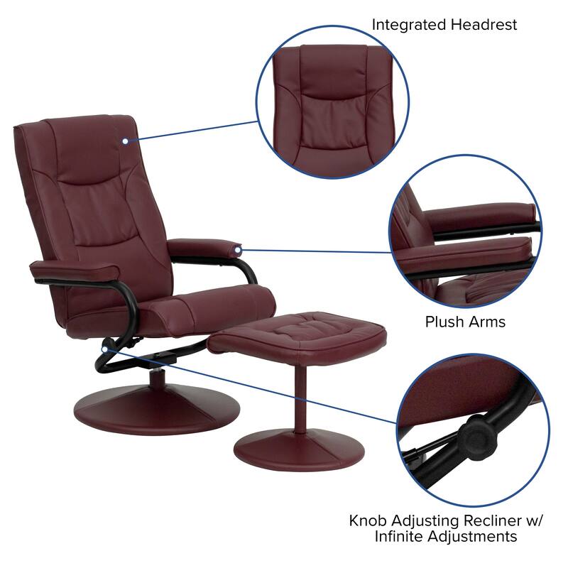 Contemporary Multi-Position Recliner and Ottoman with Wrapped Base