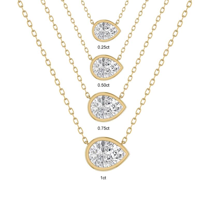 Marquee Lab Grown 1/4 Carat Pear Shaped Bezel Set Diamond Solitaire Pendant in 14K Yellow Gold