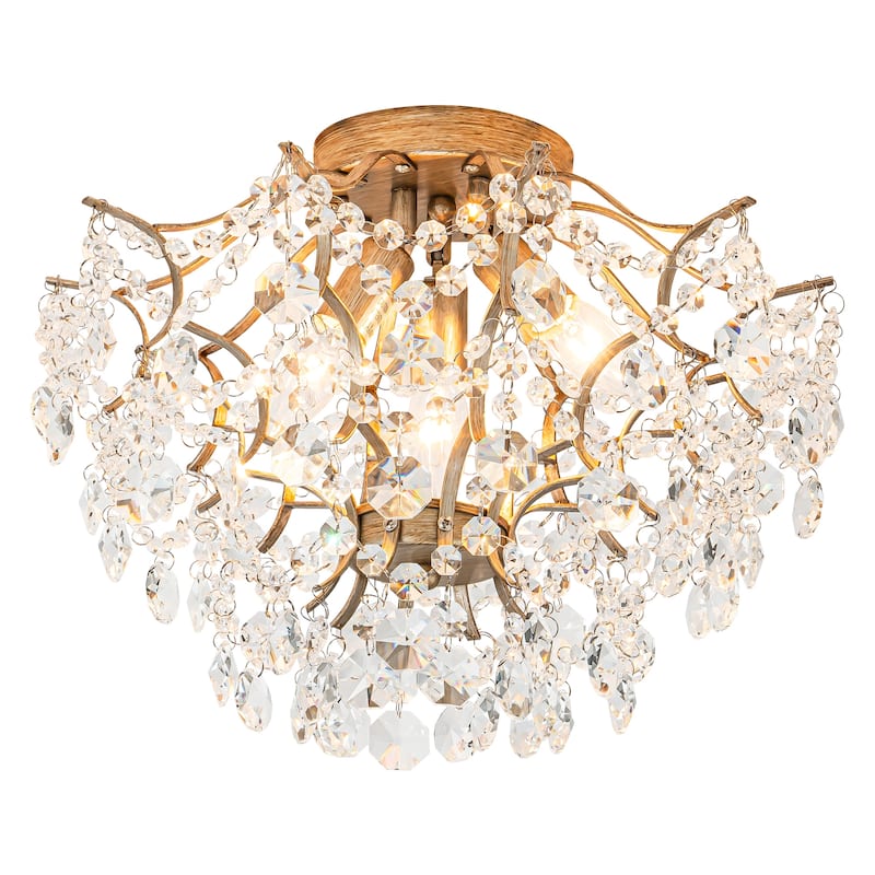 3-Light Modern Glam Sputnik Crystal Flush Mount Light with Crystal Beads Accents