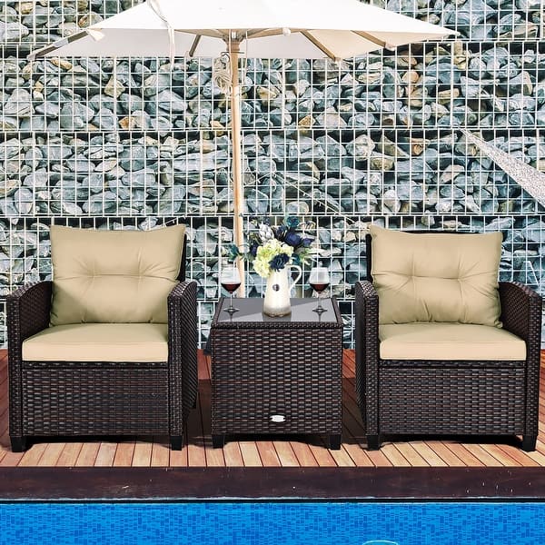 slide 2 of 83, Costway 3PCS Patio Rattan Furniture Set Cushioned Conversation Set - See Details