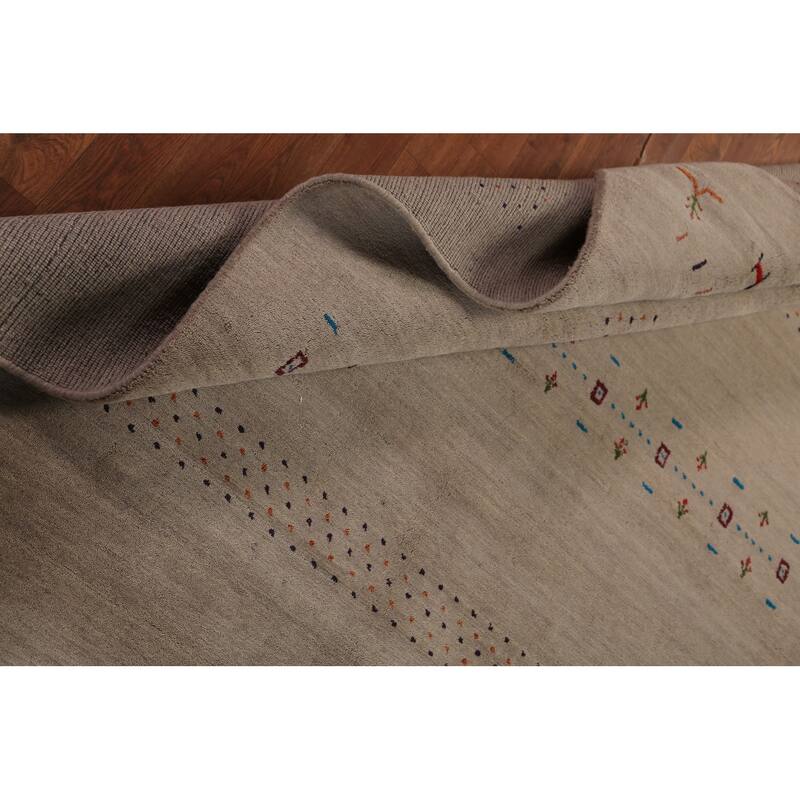 Tribal Gabbeh Oriental Rug Hand-Knotted Beige Modern Wool Carpet - 5'7" x 7'11"