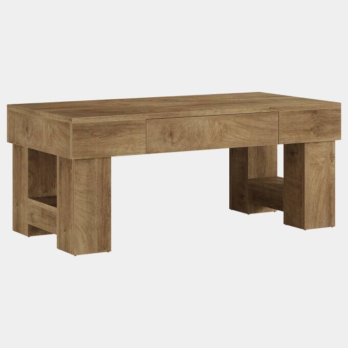 47.24" Wooden Coffee Table with Drawer, Rustic Center Table