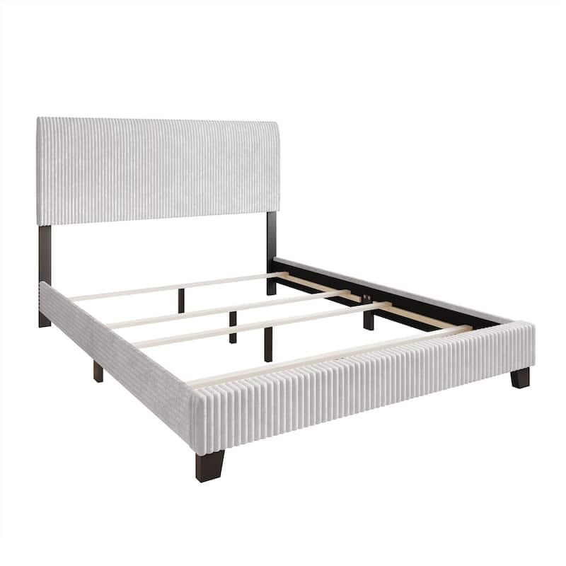 CraftPorch Corduroy 4-pieces Mid-Century Modern White Bed with Light Grey Furniture Bedroom Set
