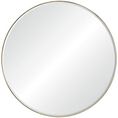 48" Gold Leaf Finished Framed Beveled Round Wall Mirror