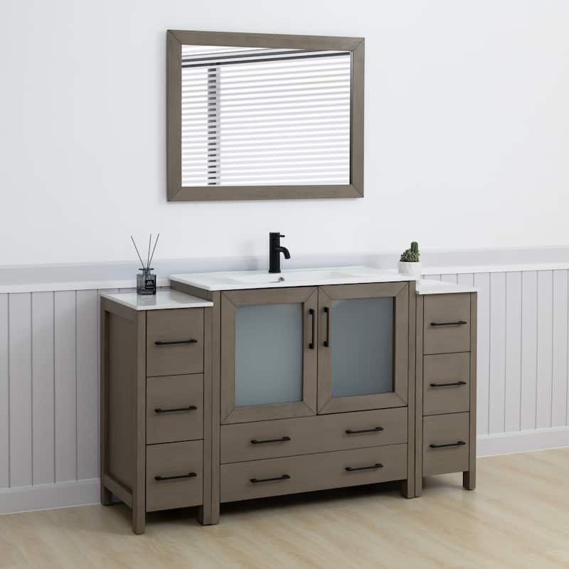 Vanity Art 60-Inch Single Sink Bathroom Vanity Set 8 Dove-Tailed Drawers 3 Cabinets 1 Shelf Soft-Closing Doors with Free Mirror