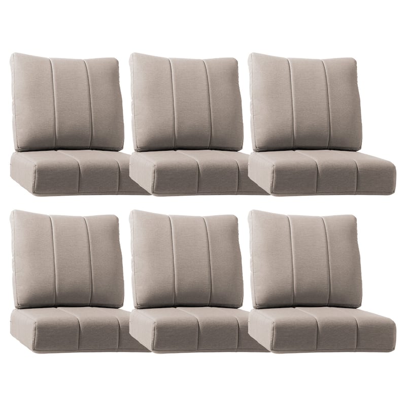 Gymojoy 24"x24"x6" Patio Thick Cushions & Pillows Set - Channel-Tufted Design Deep Seat Water & Fade Resistant Cushion Set - Beige - Six Sets