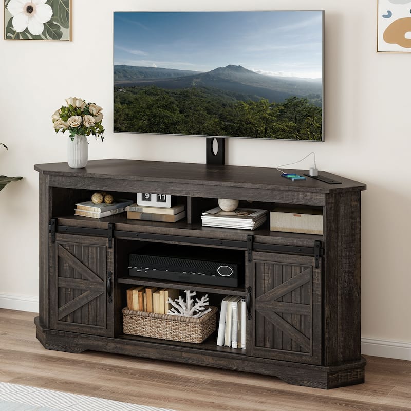 Moasis Corner TV Stand with Barn Doors for 70" TVs
