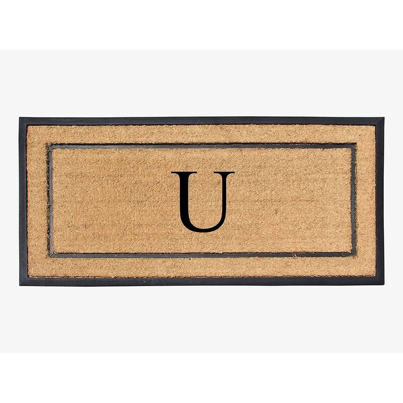 A1HC Natural Coir Monogrammed Door Mat for Front Door, Durable Large Outdoor Rug, Heavy Duty Welcome Doormat - 24" X 48" - U