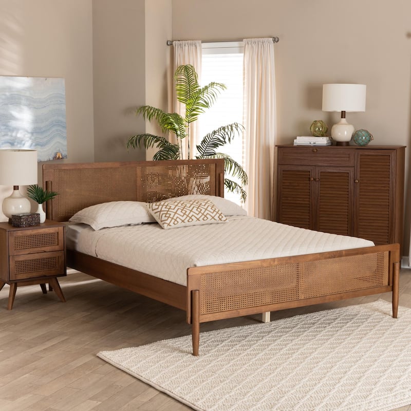 Gardwin Mid-Century Modern Ash Walnut Finished Wood Platform Bed