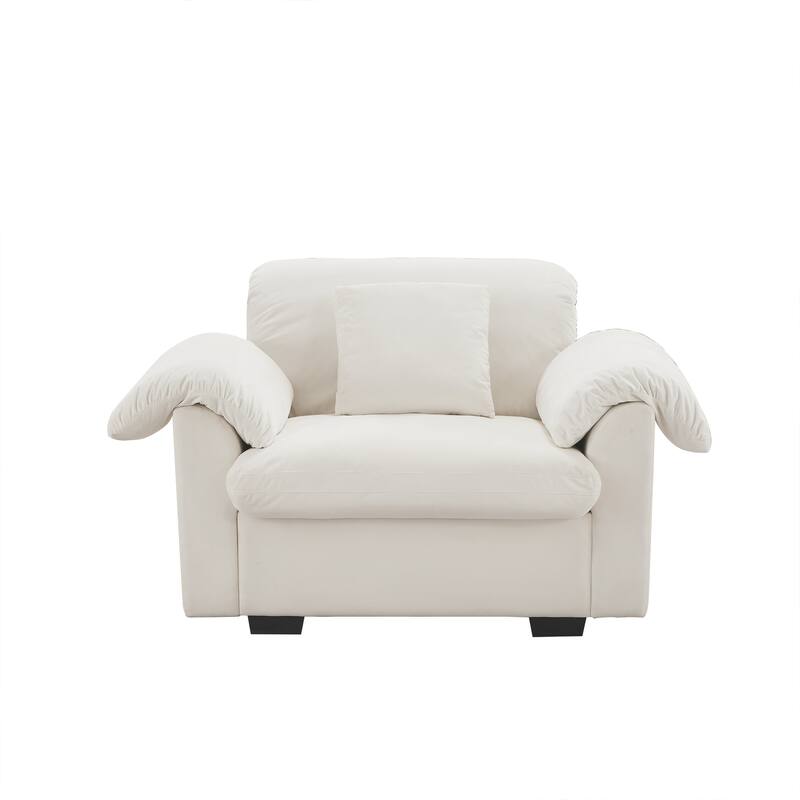 Velvet Deep Seat Storage Sofa Chair with Fluffy Armrest Pillows & Backrest