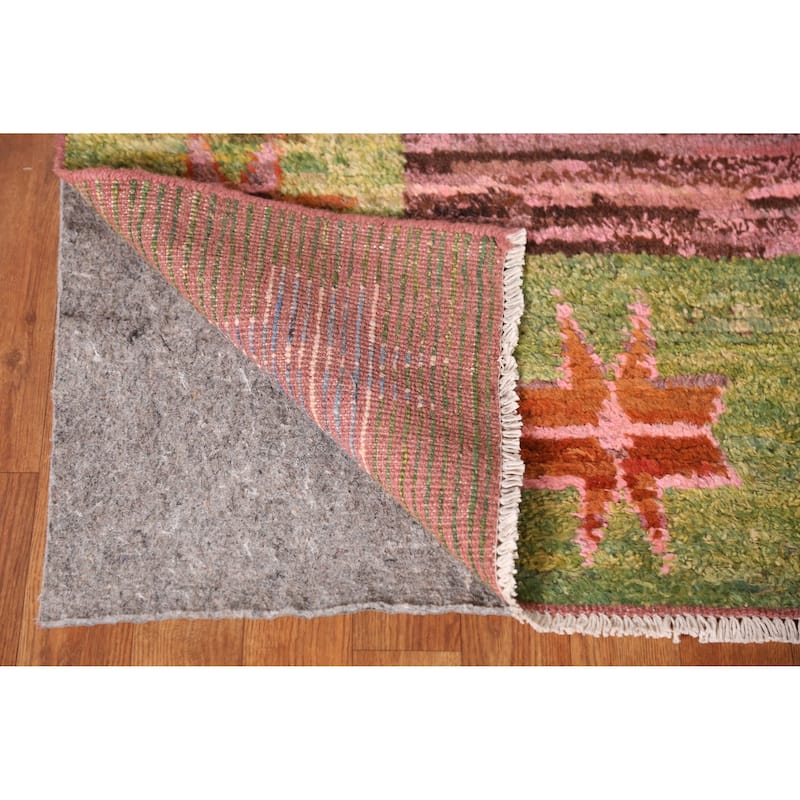 Pink Geometric Moroccan Oriental Rug Hand-Knotted Wool Carpet - 9'3" x 11'10"