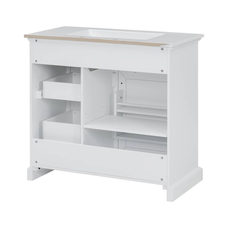 36'' Bathroom Vanity with Ceramic Sink, Solid Wood Frame Modern Storage Cabinet with Tip-Out Drawer & Soft Closing Doors