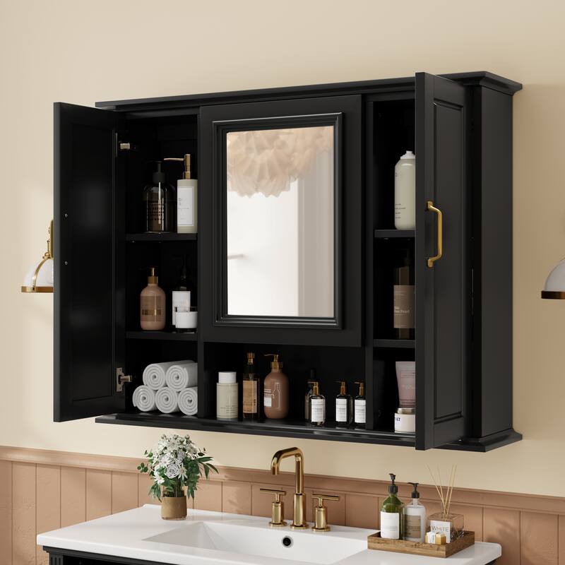 2-Piece Bathroom Vanity Set with Wall Mirror Cabinet, Freestanding 36" Bathroom Vanity Cabinet with Ceramic Sink