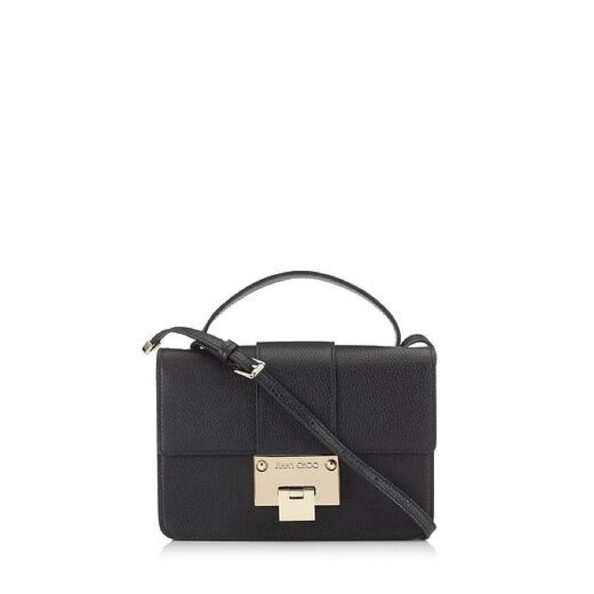 Shop Jimmy Choo Black Grainy Calf Leather Cross Body Bag Silver