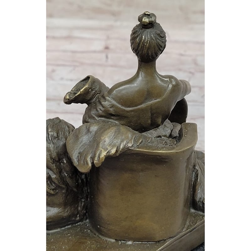 Fortuna Roman Goddess Of Prosperity W/ Cornucopia Lion - Bronze Sculpture By Milo