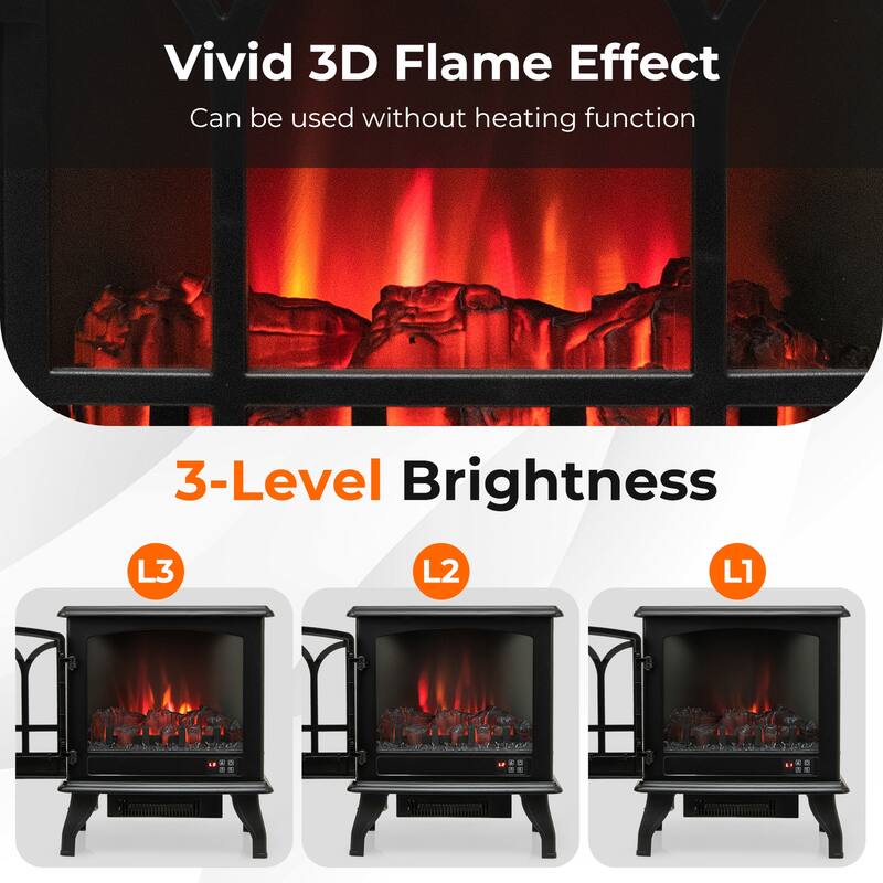 Costway 20'' Freestanding Electric Fireplace Heater Stove W/ Realistic - See Details