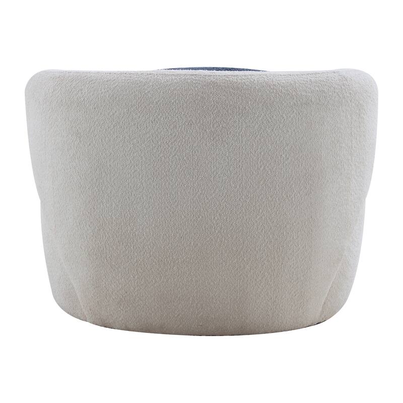 White 34.6" 360° Swivel Barrel Chair with Solid Wood Frame