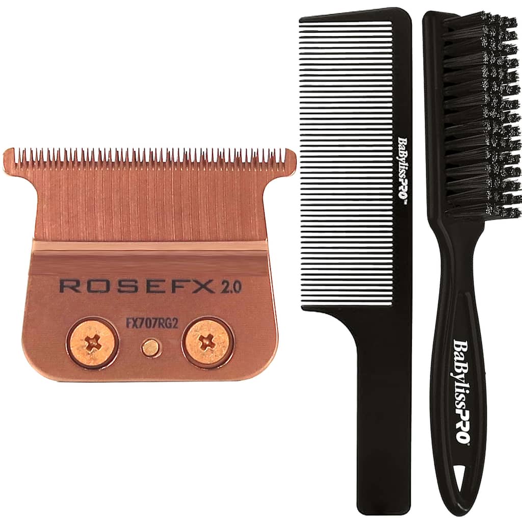 Babyliss Pro Rose Gold FX707RG2 Replacement Deep Tooth T-Blade 2.0MM + Fade Brush + 9" Comb