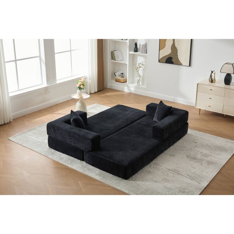 Queen Foldable Sofa Bed, 6-in-1 Convertible Sleeper Sofa with Mattress, Chaise Lounge Loveseat with Removable Cover