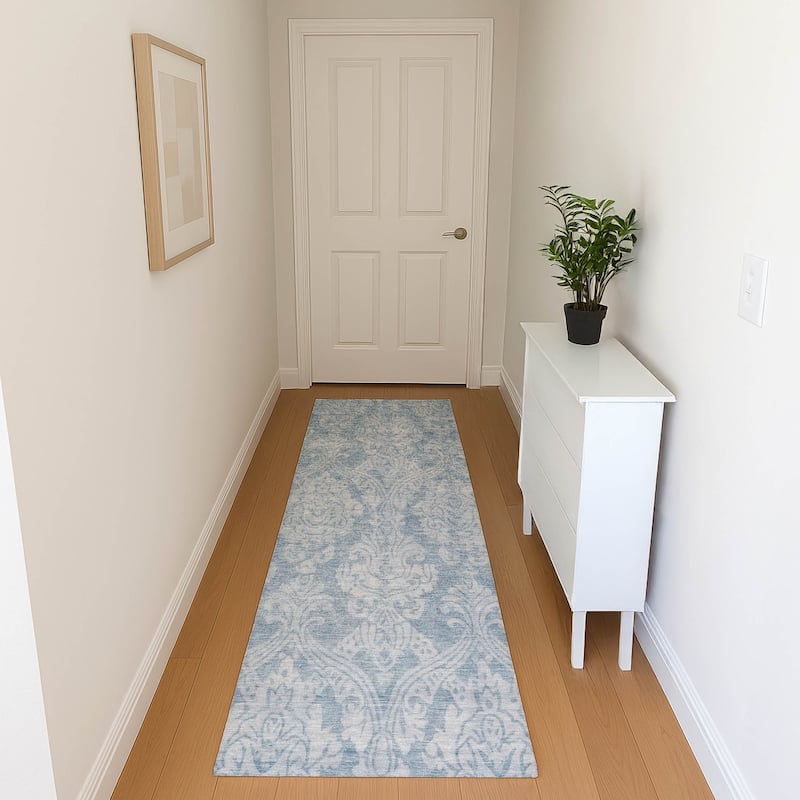 Premium Washable Super Soft Traditional Damask Mayfield Rug - Blue - 2'3" x 7'6"