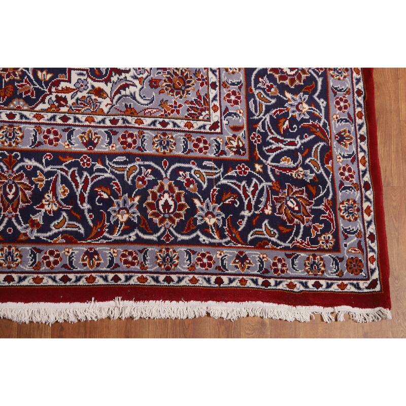 Traditional Kashan Turkish Area Rug Floral Machine-Made Carpet - 9'8" x 12'9"